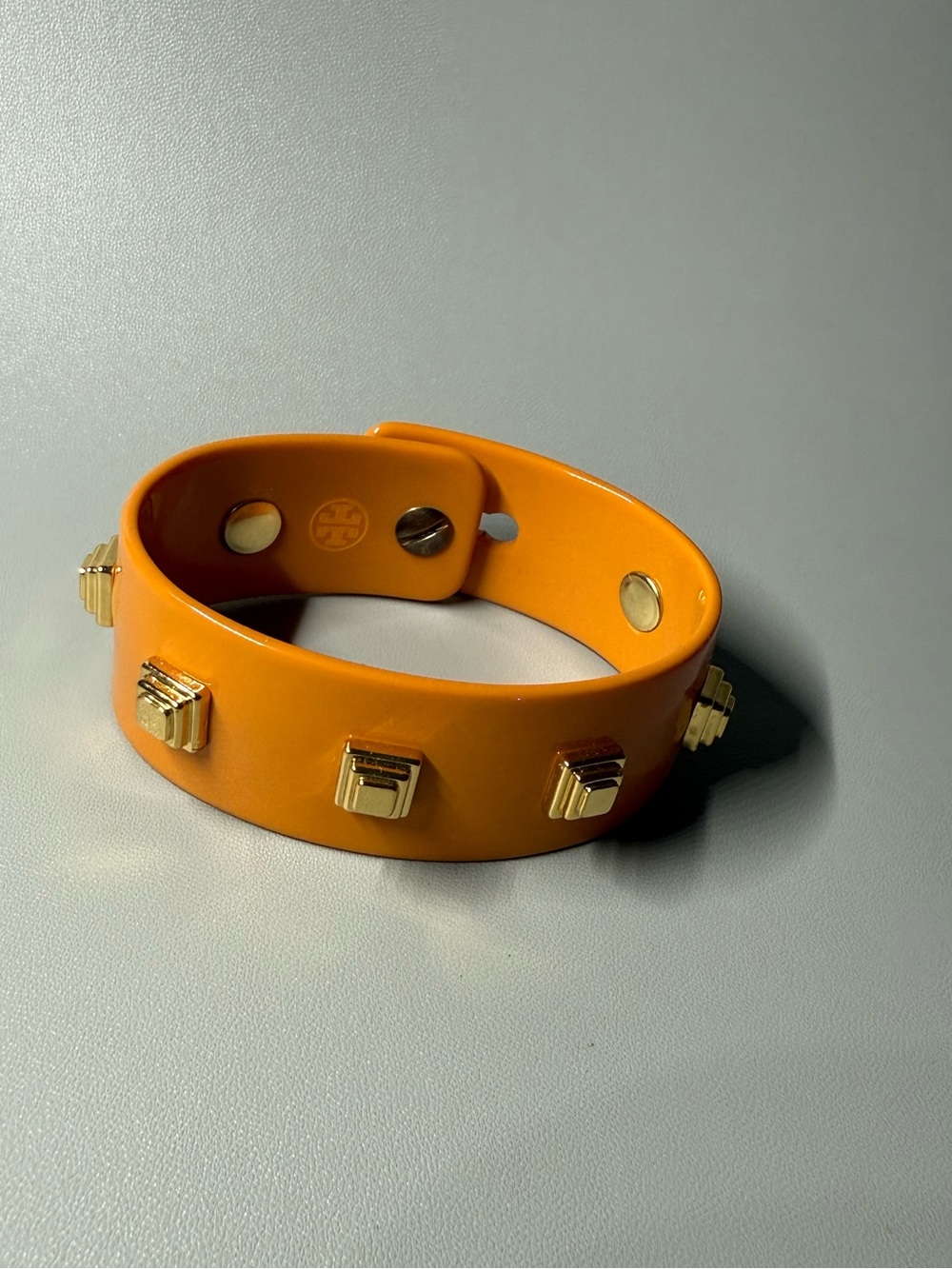Tory Burch Orange Resin Studded Cuff Bracelet Gold Tone